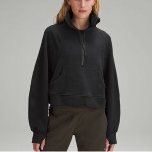 EUC Lululemon Black Scuba Oversized Funnel Neck Half Zip Hoodie M/L cropped